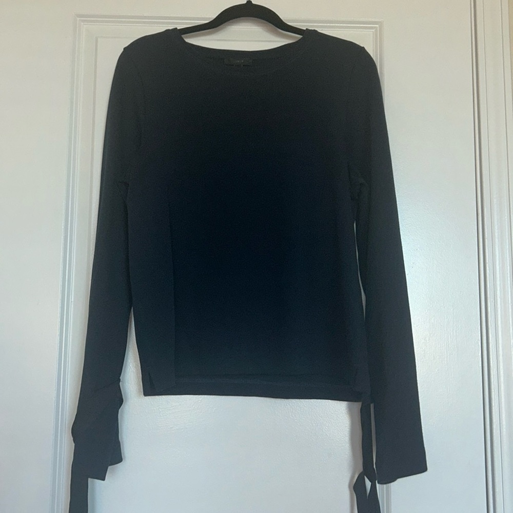 JCREW navy blue long sleeve with black ribbon on end of sleeve woman’s M